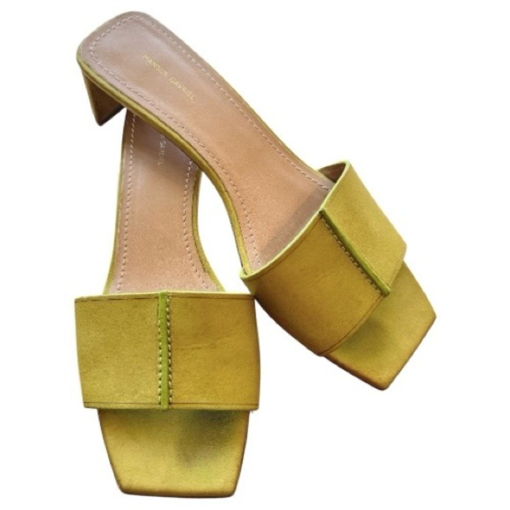 Mansur Gavriel Low Mule Heeled Slide Sandals in Chartreuse, SS21, Size 37 EU